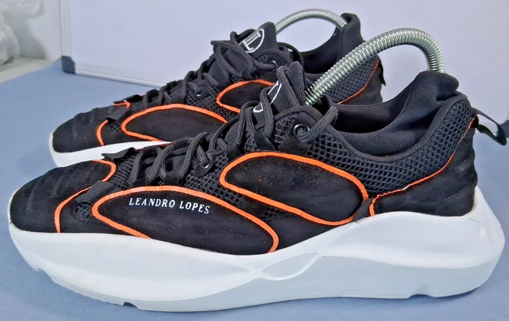 Leandro Lopes Contrast Detail Sneakers Black Orange Chunky Sole Men EU 43 US 10